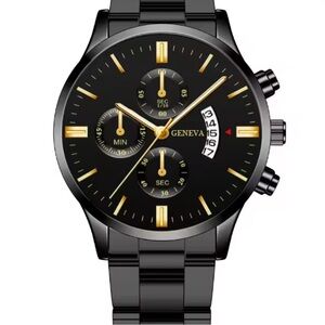 Geneva Black and Gold Chronograph Watch